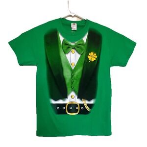 Green Leprechaun St Patricks Day T-Shirt Tuxedo Bow Tie IrishParty Size M NWOT